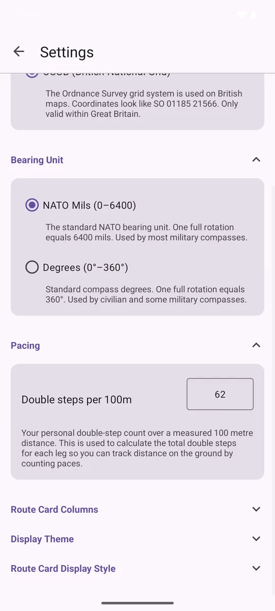 Pacing section with 62 double steps per 100 metres entered